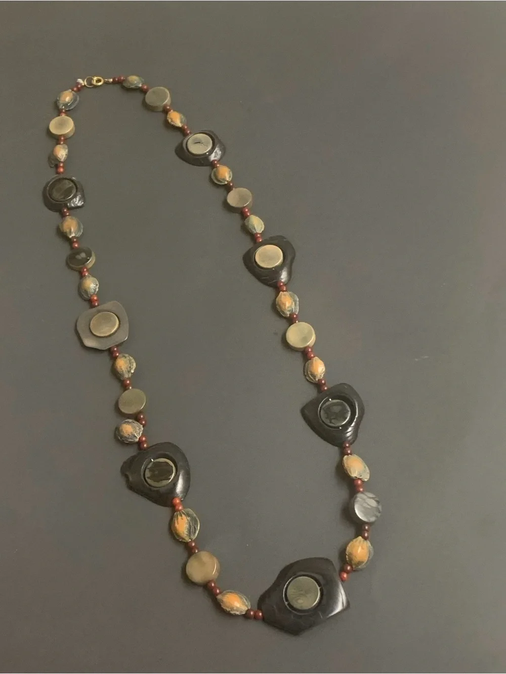 Vintage Handcrafted Tagua Nut Beads Statement Necklace 30”
